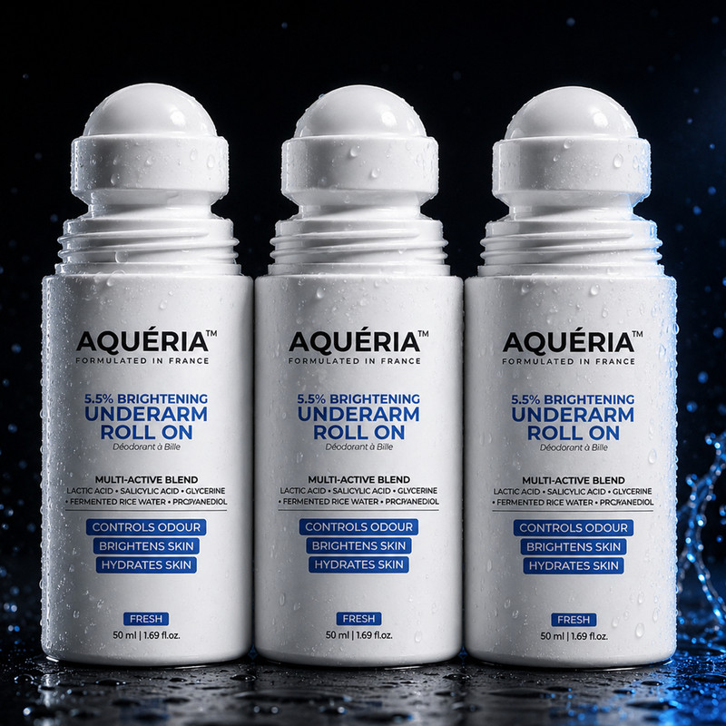 Aqueria 5.5% AHA BHA Brightening Underarm Roll On | Fresh Fragrance Deodorant Roll-on  -  For Men & Women(150 ml, Pack of 3)