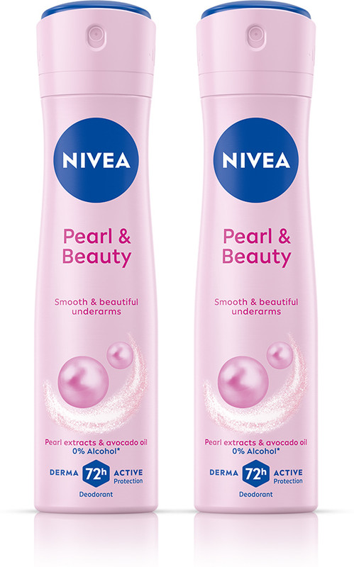 NIVEA Pearl and Beauty Combo for Smooth Underarms, 0% Alcohol, 72h Active Protection Deodorant Spray  -  For Women(300 ml, Pack of 2)