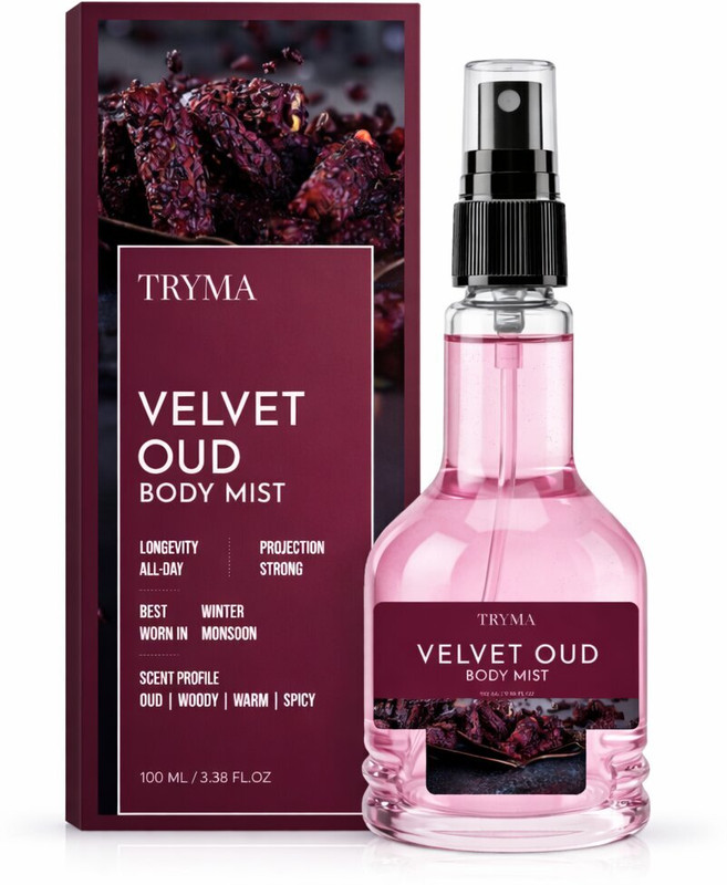 Tryma Velvet Oud Body Mist | Warm Woody Oud Fragrance | Rich Spicy Perfume Mist Body Mist - For Men & Women(100 ml)