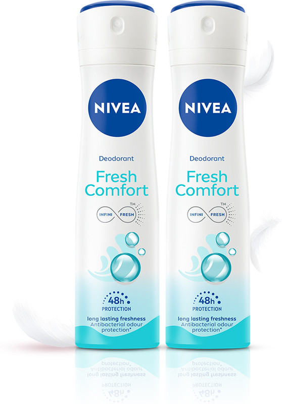 NIVEA Fresh Comfort Deo, Odour Free, Floral Scent, Long Lasting 48h Derma Protection Deodorant Spray - For Women(300 ml, Pack of 2)