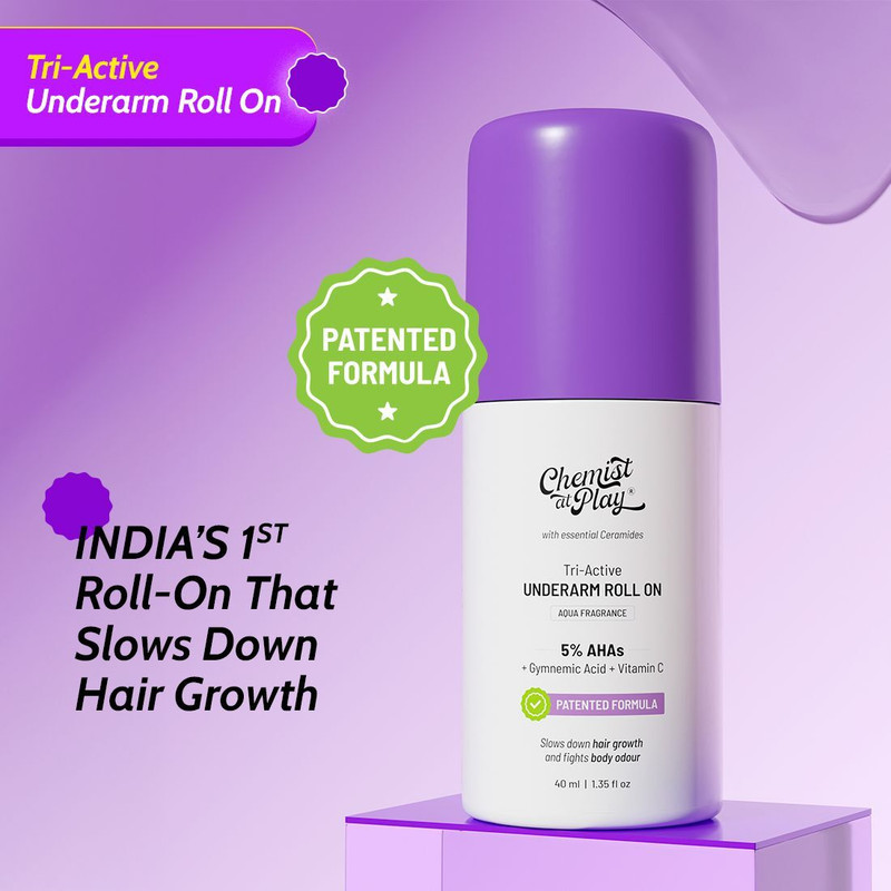 Chemist at Play Tri-Active Underarm Roll On | India's 1st Underarm Hair Retardation Roll On Deodorant Roll-on - For Men & Women(40 ml)