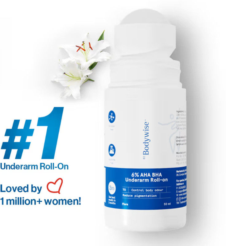 Be Bodywise 4% AHA BHA Underarm Roll On | Reduces Pigmentation & Odour | Flora Fragrance Deodorant Roll-on - For Women(50 ml)