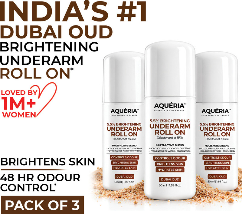 Aqueria Multi Active Underarm Roll On | 5.5% AHA BHA | Dubai Oud Fragrance Deodorant Roll-on  -  For Men & Women(150 ml, Pack of 3)