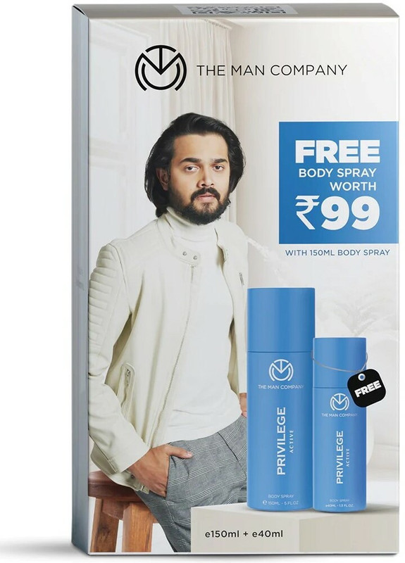 THE MAN COMPANY Privilege Active 150ml & Free 40ml Privilege Active Deodorant Spray – For Men (190 ml, Pack of 2)