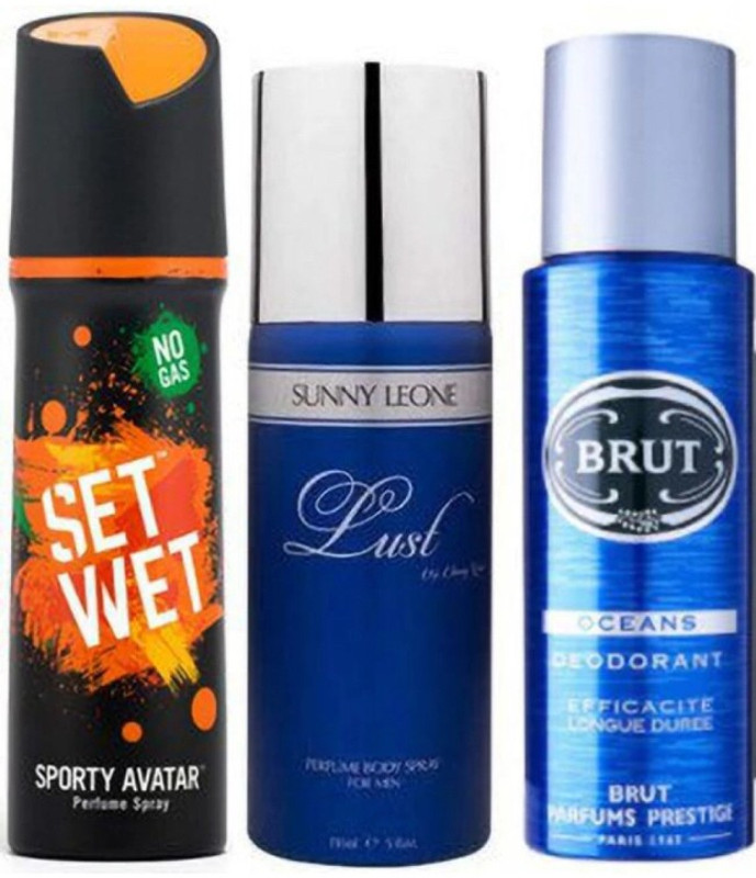 SET WET Sporty avatar and sunny leone lust blue and ocean Deodorant Spray – For Men & Women (450 ml, Pack of 3)