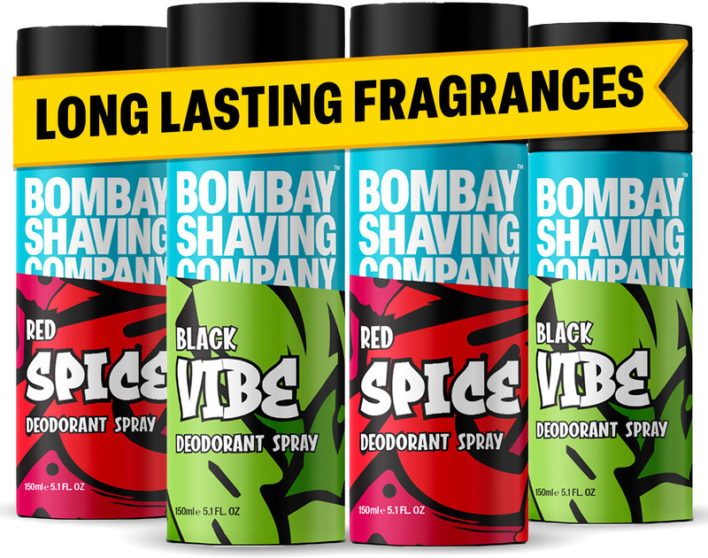BOMBAY SHAVING COMPANY Red Spice & Black Vibe 150ml x 4 Combo Deodorant Spray  -  For Men(600 ml, Pack of 4)