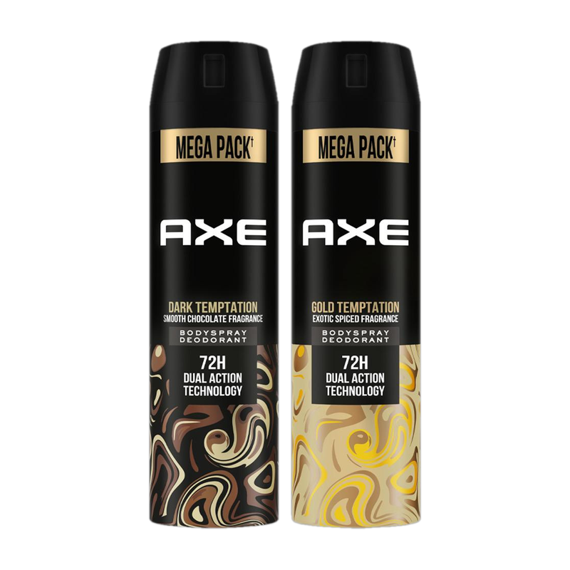 AXE Dark Temptation & Gold Temptation Long Lasting For Men (Pack of 2) Body Spray - For Men(430 ml, Pack of 2)