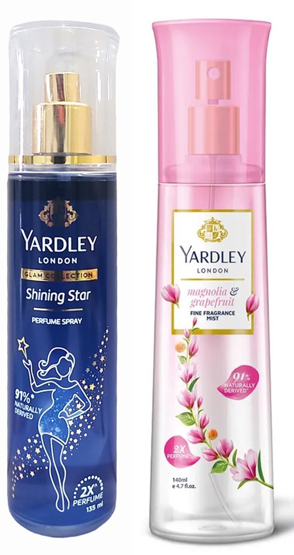 Yardley London SHINING STAR & MAGNOLIA GRAPEFRUIT BODY MIST ,135 + 140 ML Body Mist  -  For Men & Women(275 ml, Pack of 2)