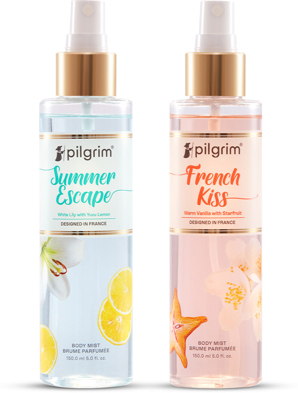Pilgrim French Kiss & Summer Escape Body Mist Spray Long Lasting Fragrance Set of 2 Body Mist  -  For Men & Women(300 ml, Pack of 2)