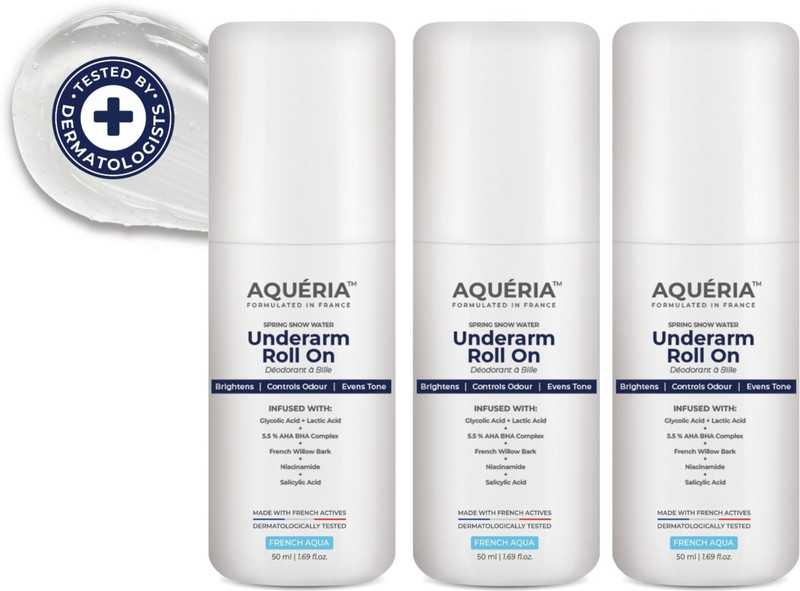 Aqueria Multi Active Underarm Roll On | 5.5% AHA BHA, Niacinamide - Aqua Fragrance Deodorant Roll-on  -  For Men & Women(150 ml, Pack of 3)