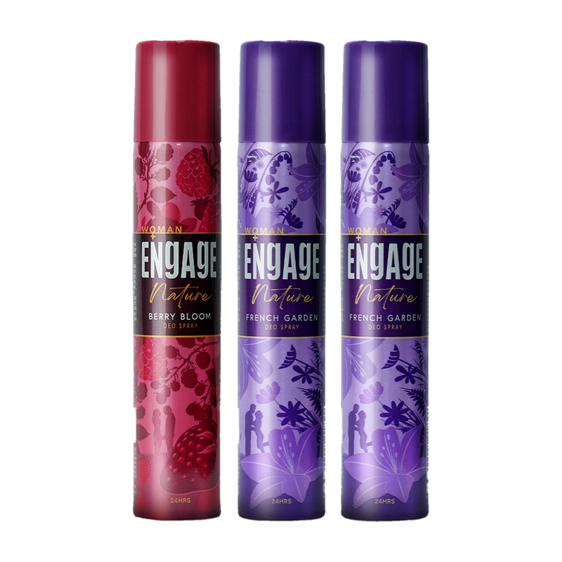 Engage Nature Deo: 2 French Garden & 1 Berry Bloom (150ml X 3) Deodorant Spray - For Women(450 ml, Pack of 3)