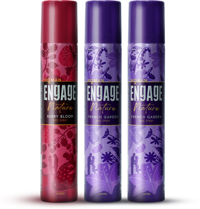Engage Nature Deo: 2 French Garden & 1 Berry Bloom (150ml X 3) Deodorant Spray  -  For Women(450 ml, Pack of 3)