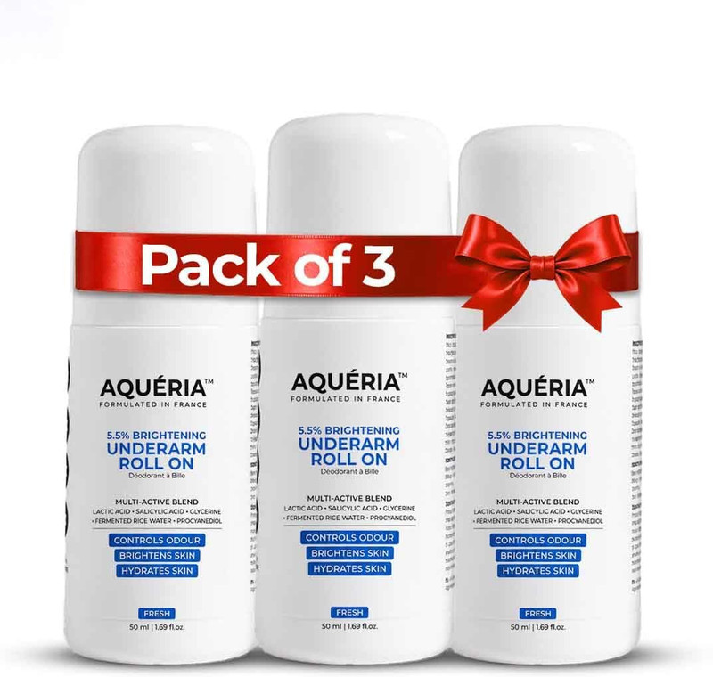 Aqueria Multi Active Underarm Roll On | 5.5% AHA BHA, Niacinamide - Aqua Fragrance Deodorant Roll-on  -  For Men & Women(150 ml, Pack of 3)