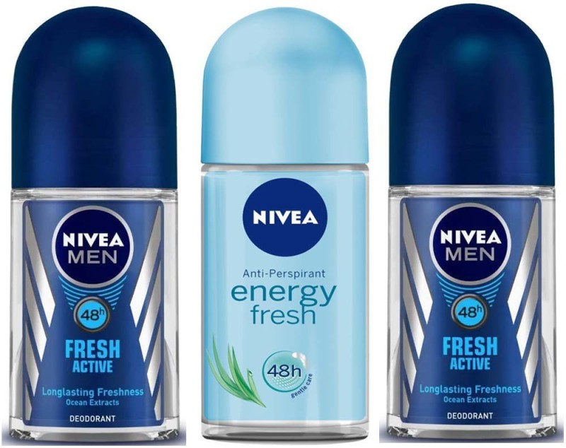 NIVEA Fresh Active & Energy Fresh Deodorant Roll-on – For Men & Women  (50 ml, Pack of 3)