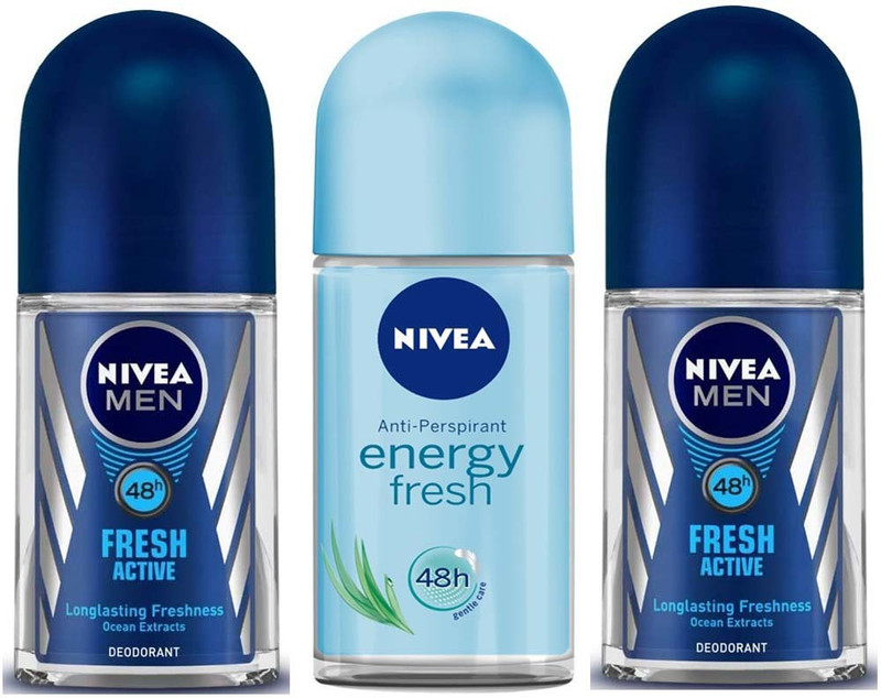 NIVEA Fresh Active & Energy Fresh Deodorant Roll-on – For Men & Women (50 ml, Pack of 3)