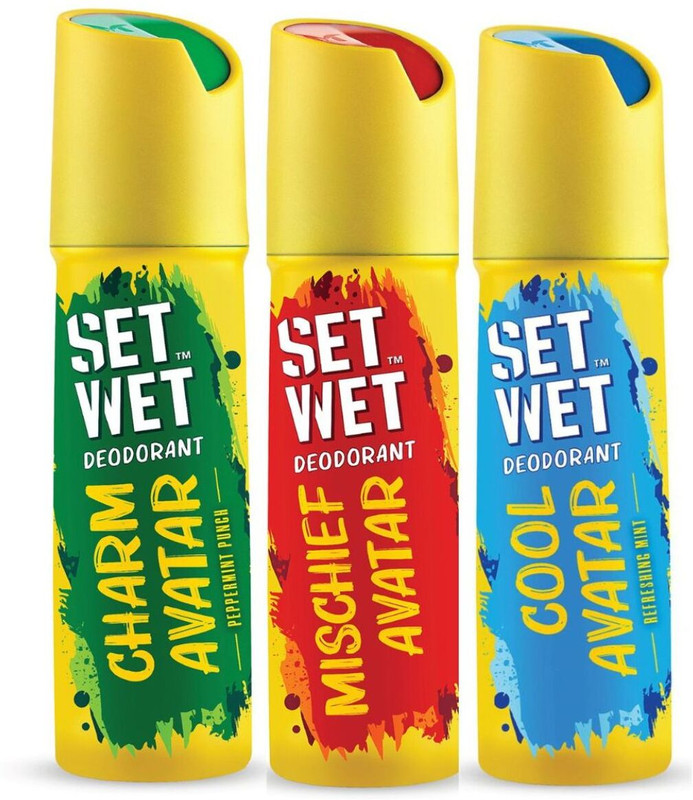 SET WET Cool, Charm, Mischief Avatar Deodorant & Body Spray Perfume For Men Deodorant Spray - For Men(540 ml, Pack of 3)