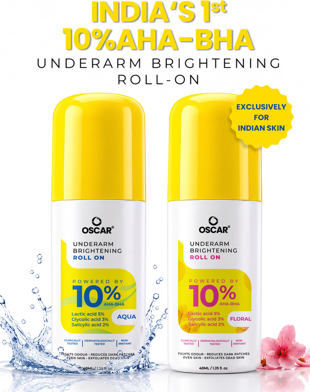 OSCAR 10% AHA BHA Underarm Roll-On | Reduces Pigmentation & Odour, Aqua & Floral Deodorant Roll-on  -  For Men & Women(40 ml, Pack of 2)