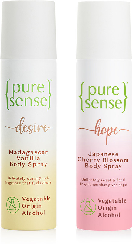 PureSense Body Spray Combo Japanese Cherry Blossom+ Madagascar Vanilla Long Lasting No Gas Deodorant Spray - For Men & Women(300 ml, Pack of 2)