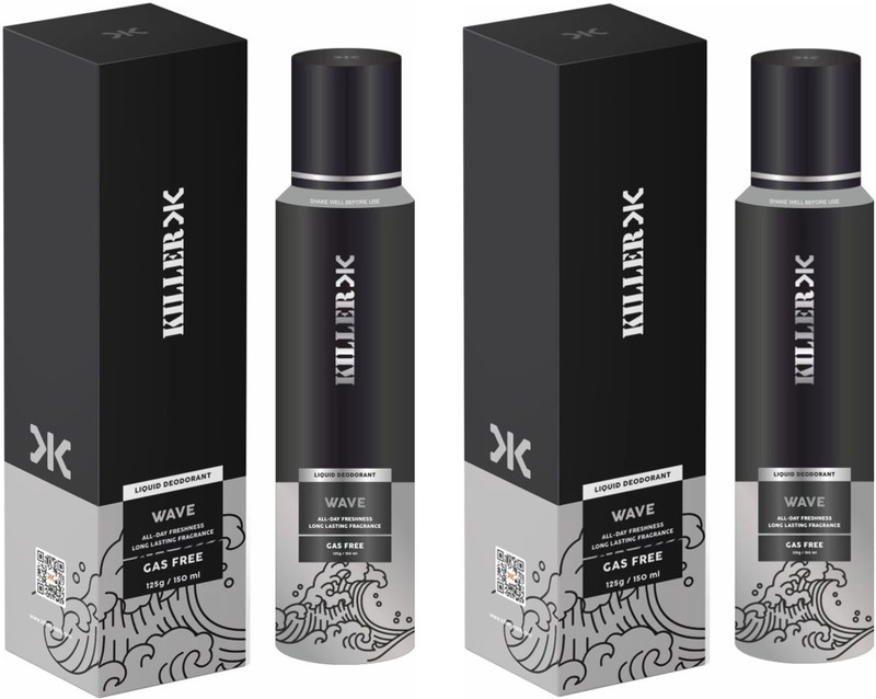 KILLER Wave Liquid Deodorant 150ML Each (Pack of 2) Perfume Body Spray - For Men & Women (300 ml, Pack of 2) Deodorant Spray - For Men & Women(150 ml, Pack of 2)
