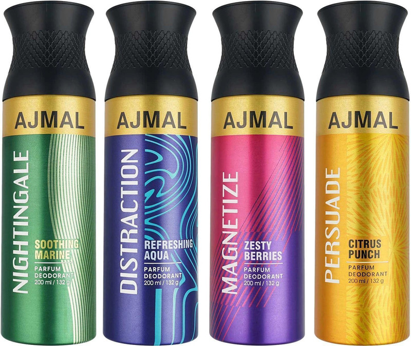 Ajmal Nightingale & Distraction & Magnetize & Persuade Deodorant Combo Deodorant Spray - For Men & Women(800 ml, Pack of 4)
