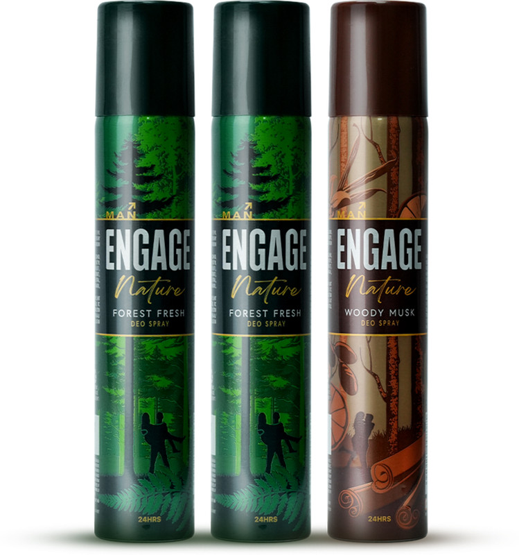 Engage Nature 2x Forest Fresh + 1x Woody Musk Deo Spray Combo for Men 150ml x3 Deodorant Spray  -  For Men(450 ml, Pack of 3)