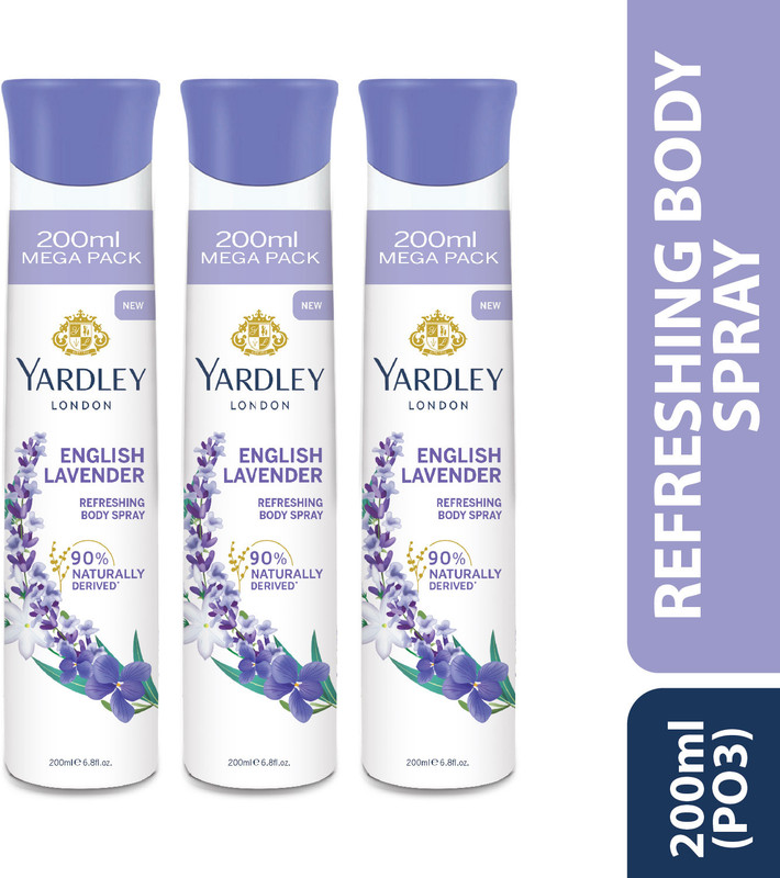 Yardley London English Lavender Refreshing Body Spray 200ml Deodorant Spray  -  For Women(600 ml, Pack of 3)