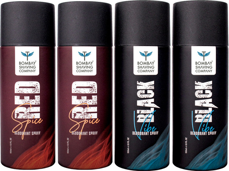 BOMBAY SHAVING COMPANY Red Spice & Black Vibe 150ml x 4 Combo Deodorant Spray