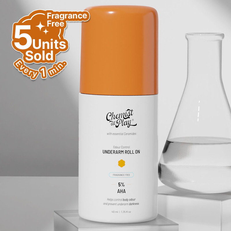 Chemist at Play 5% AHA Underarm Roll On | Lactic Acid for Dark & Pigmented Skin - Fragrance Free Deodorant Roll-on - For Men & Women(40 ml)