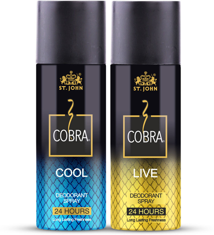 ST-JOHN Cobra Deo Live (150 ml) & Cobra Deo Cool (150 ml) Perfume Body Spray - For Men & Women(300 ml, Pack of 2)