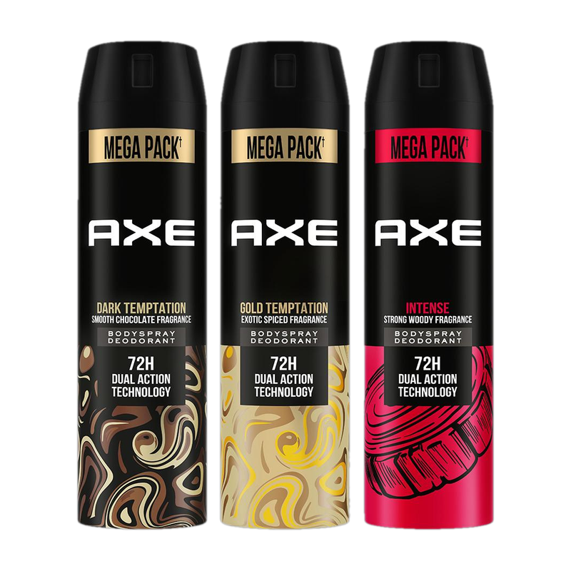 AXE Gold Temptation, Dark Temptation and Intense Deodorant Spray - For Men(645 ml, Pack of 3)
