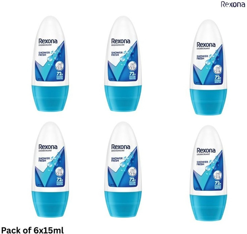 Rexona Shower Fresh Underarm Roll On Advanced Sweat Protection Deodorant Roll-on - For Men & Women(15 ml, Pack of 6)