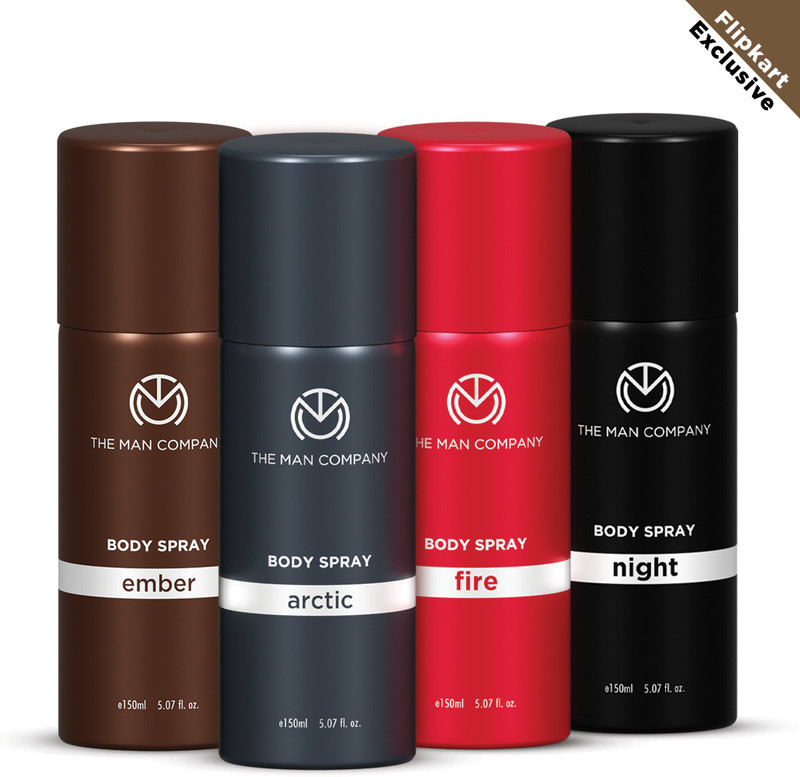 THE MAN COMPANY The Power Quad Deodorant Set - Arctic, Night, Fire and Ember Body Sprays Deodorant Spray - For Men(600 ml, Pack of 4)