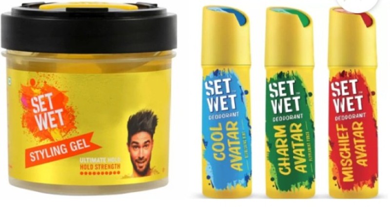 SET WET Ultimate hold, cool, Charm and mischief avatar Deodorant Spray – For Men & Women  (650 ml, Pack of 4)