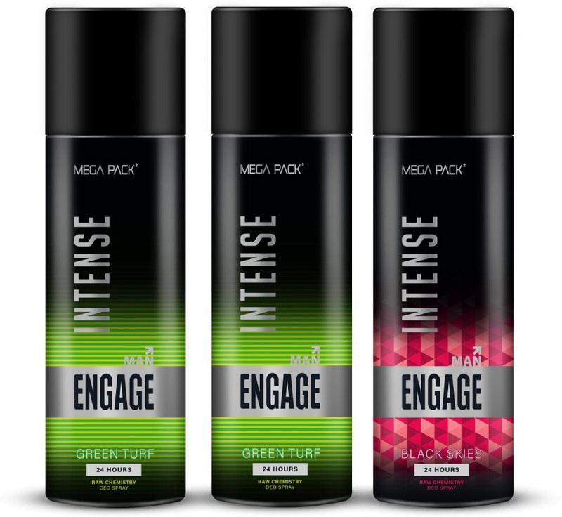 Engage Intense Deo Combo, 1 Black Skies (220ml) & 2 Green Turf (220ml) Deodorant Spray - For Men(660 ml, Pack of 3)