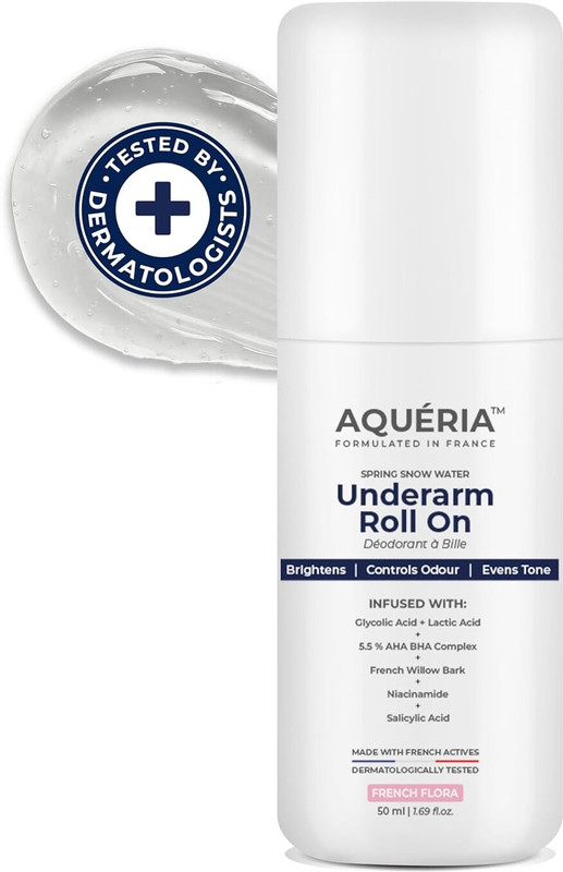 aqueria Multi Active Underarm Roll On | 5.5% AHA BHA, Niacinamide, Salicylic Acid- Flora Deodorant Roll-on  -  For Men & Women(50 ml)
