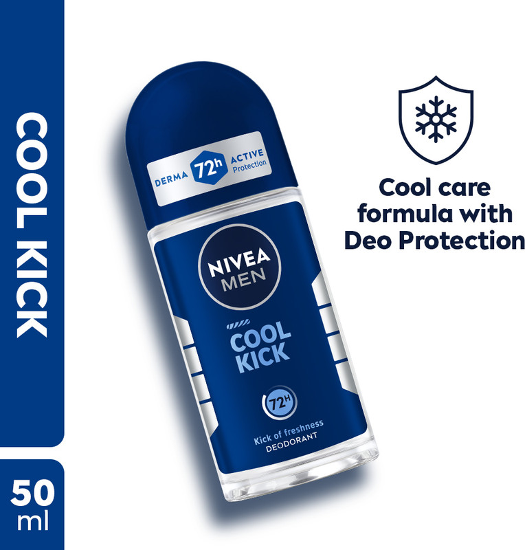 Nivea Men Cool Kick, Antibacterial 72h Protection, Long Lasting Kick of Freshness Deodorant Roll-on - For Men(50 ml)