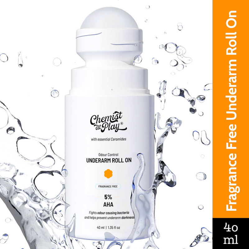 Chemist at Play 5% AHA Underarm Roll On, Lactic Acid Deodrants - Fragrance Free Deodorant Roll-on - For Men & Women(40 ml)