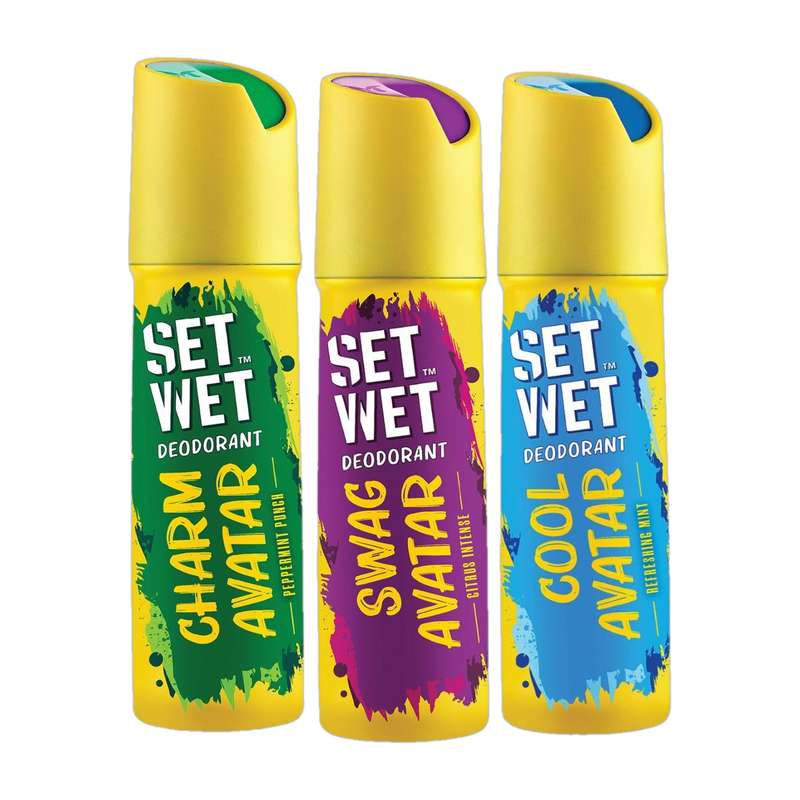 SET WET Cool, Charm & Swag Avatar Deodorant & Body Spray Perfume For Men,Pack of 3 Deodorant Spray - For Men(540 ml, Pack of 3)