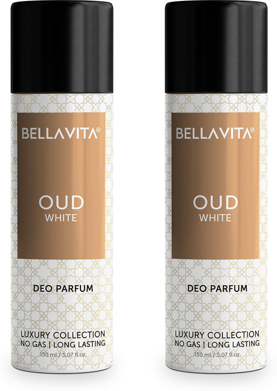 BELLAVITA OUD WHITE Deo Parfum Combo|Long lasting deodorant with Woody & Tobacco Notes| Deodorant Spray - For Men(300 ml, Pack of 2)