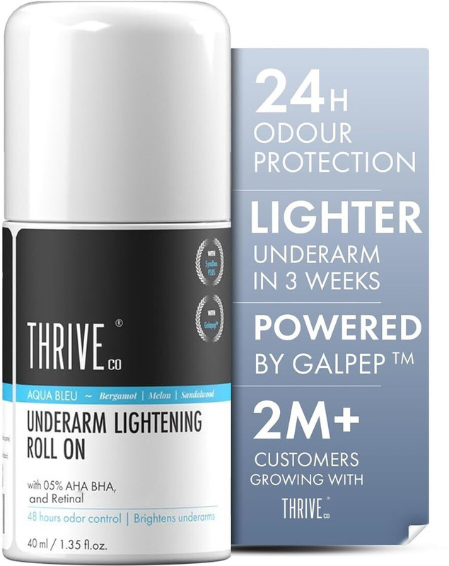ThriveCo Underarm Lightening Roll-On| 5% AHA BHA 48H Odour Control | Aqua Bleu Scent Deodorant Roll-on - For Men & Women(40 ml)