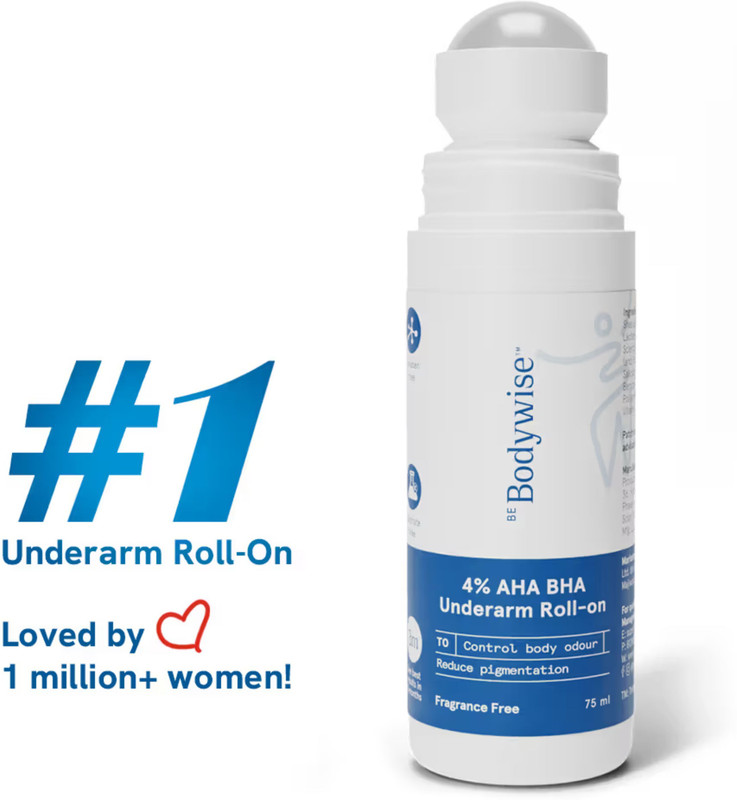 Be Bodywise 4% AHA BHA Underarm Roll On | Fragrance Free | Reduces Odour & Pigmentation Deodorant Roll-on  -  For Women(75 ml)