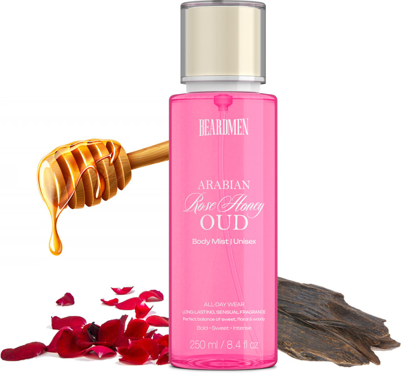 BEARDMEN Arabian Rose Honey Oud BodyMist | Long-Lasting Sweet & Woody Fragrance Body Mist - For Men & Women(250 ml)