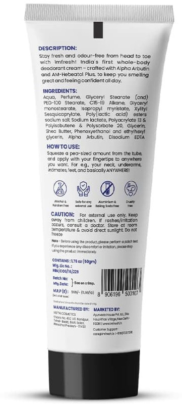 imfresh Original Whole Body, Long-lasting odour control, Skin hydration Deodorant Cream - For Men(75 g)