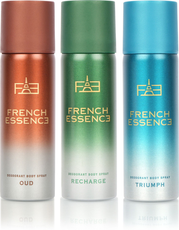 FRENCH ESSENCE Combi Pack of Oud,Triumph,Recharge Deodorant Spray  -  For Men(150 ml, Pack of 3)