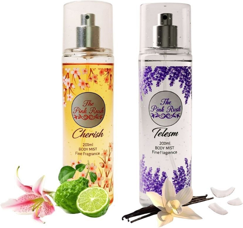 THE PINK RUSH Body Mist Combo - Cherish & Telesm | Pack of 2 (200ml Each) Body Mist - For Men & Women(400 ml, Pack of 2)