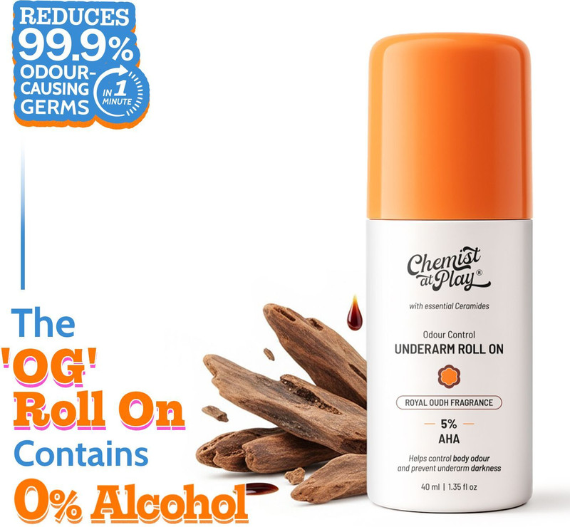 Chemist at Play 5% AHA Underarm Roll On, Lactic Acid Deodrants - Royal Oudh Deodorant Roll-on - For Men & Women(40 ml)