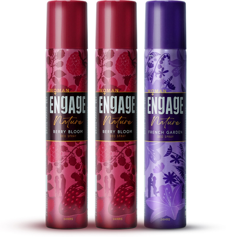 Engage Nature Deo: 2 Berry Bloom & 1 French Garden (150ml X 3) Deodorant Spray  -  For Women(450 ml, Pack of 3)