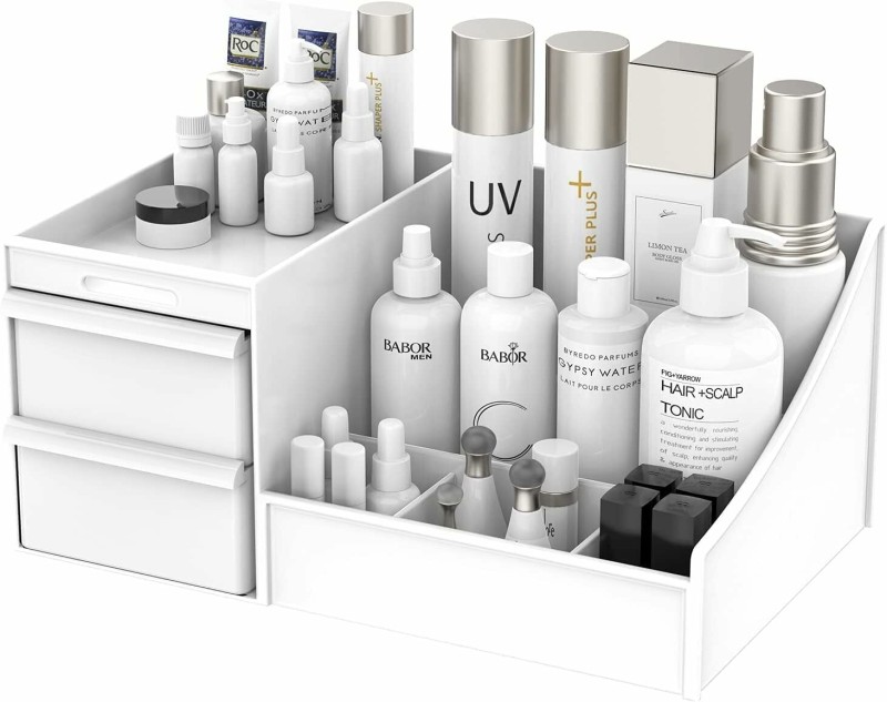 HEYMAK 1 Compartments PLASTIC Compartments Plastic Plastic Cosmetic Makeup Storage Holder Organizer Drawer Box(White)