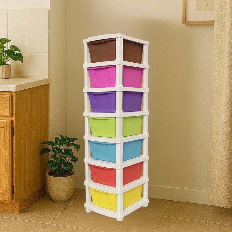 Surety for Safety Plastic 7 Layer MultiColor Plastic Storage Organizer for Beauty Parlour and Kitchen Storage Basket(Pack of 7)
