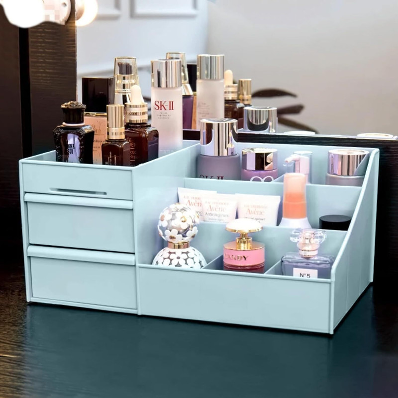 Rudrisha 9 Compartments Plastic Cosmetic Storage Organiser(Blue)